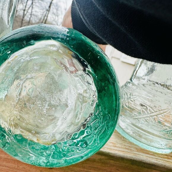 Set of Three Vintage Glass Bottles. Made in Spain. Light green tint. - Picture 3 of 6